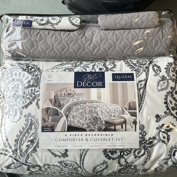 Style Decor Brand new 6 piece set.  Size Queen.  Gray and white - Picture 1 of 2